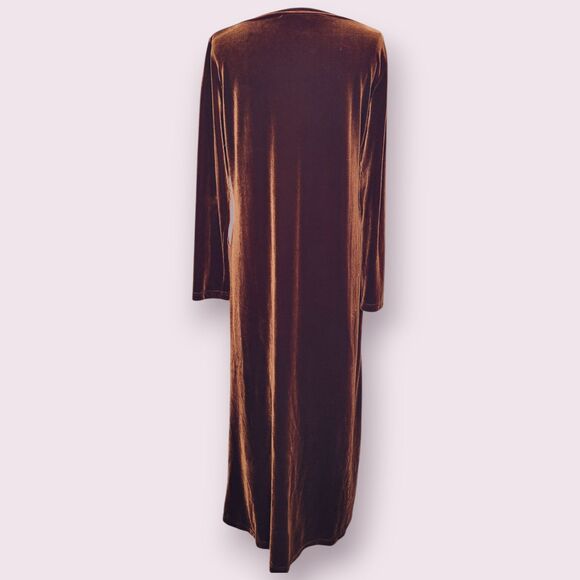 Vintage J JILL Chocolate Brown Long Sleeve Maxi Dress Size M *Tall Velour Velvet - Picture 2 of 10